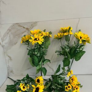 Bukiet słonecznik P1 37 cm – sztuczne żółte słoneczniki z zielenią do wazonu i stroików