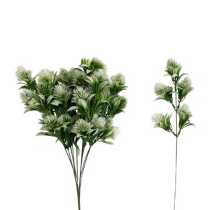 Gałązka ozdobna na piku ala oset biało-zielony 32 cm – 6 szt.